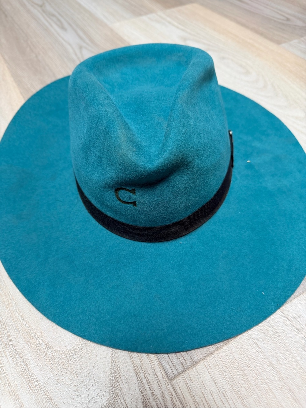 Teal Wide-Brim Wool Fedora with Black Band